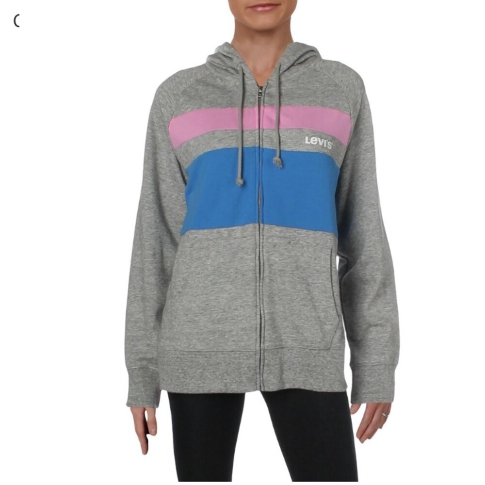 Levi's Heather Gray Hoodie with Pink and Blue Accents